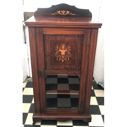 1130A - An Edwardian mahogany inlaid music cabinet. 55 w x 34 d x 105 h.