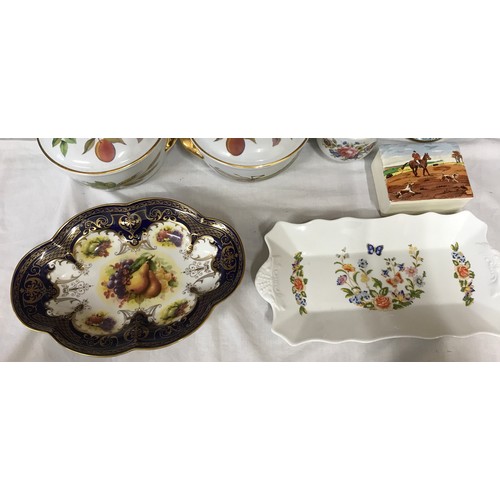 102 - Mixed pottery selection, garniture clock set, clock 26cm h, 2 Royal Worcester Evesham tureens 18.5cm... 