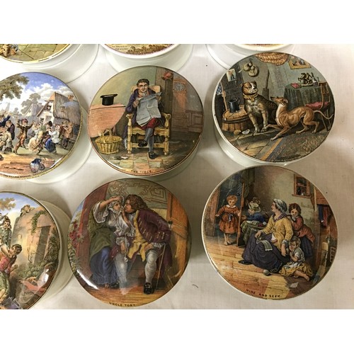 105 - Printed pot jar lids collection of 12 assorted printed Shakespeare's house, Uncle Toby, The Wolf and... 