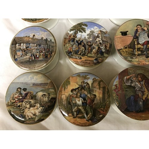 105 - Printed pot jar lids collection of 12 assorted printed Shakespeare's house, Uncle Toby, The Wolf and... 