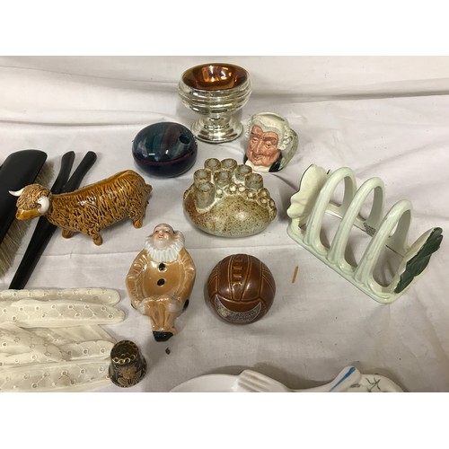 107 - Mixed lot to include ebony dressing table tray 36cm w with a vanity mirror and brush set with glove ... 