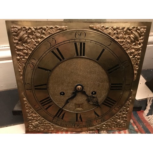 663 - An 8 day oak longcase clock by John Hall of Beverley with brass face. 220 h x 43 w x 28cm d.