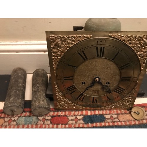 663 - An 8 day oak longcase clock by John Hall of Beverley with brass face. 220 h x 43 w x 28cm d.