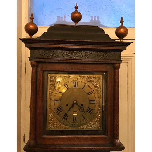 663 - An 8 day oak longcase clock by John Hall of Beverley with brass face. 220 h x 43 w x 28cm d.