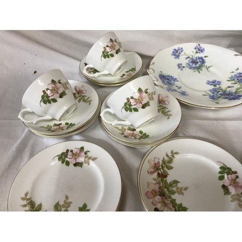 100 - Three assorted part tea sets, Crown Staffordshire pink floral, cups, saucers, side plates 18 pieces.... 