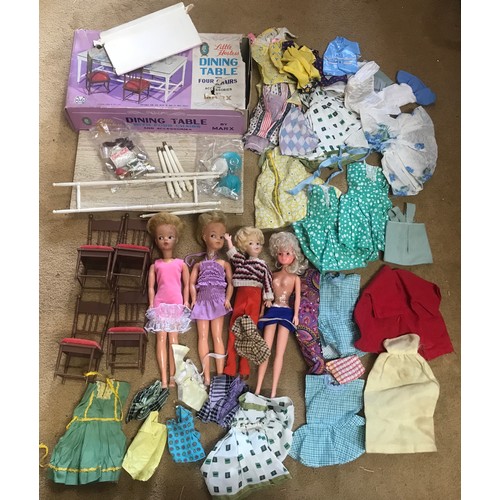 744B - Marx Toys, Little Hostess dining table and 4 chairs, boxed, four plastic dolls and a selection of ha... 