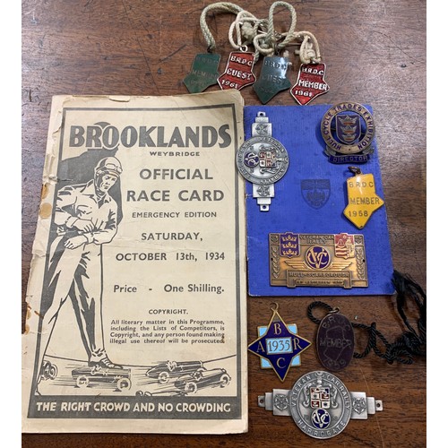 782A - Brooklands official race card 1934, emergency edition. British Racing Drivers Club badges, hallmarke... 