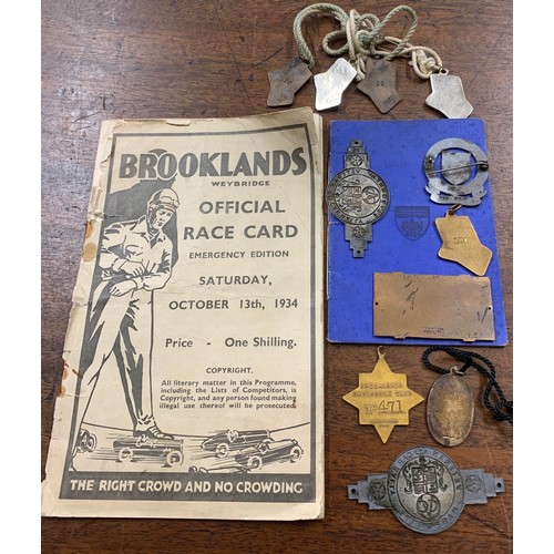 782A - Brooklands official race card 1934, emergency edition. British Racing Drivers Club badges, hallmarke... 