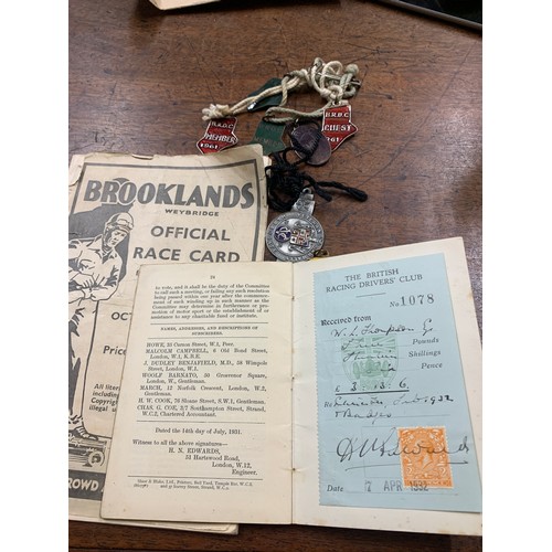 782A - Brooklands official race card 1934, emergency edition. British Racing Drivers Club badges, hallmarke... 