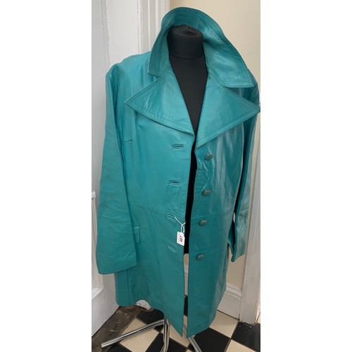 467 - A 1970’s turquoise leather ladies jacket made from Nappa leather, maker unknown. Size 64cm from armp... 