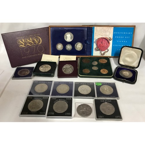 402 - A collection of coins to include Royal Mint 1970 coinage of GB and NI, Anniversary proof set Vienna ... 