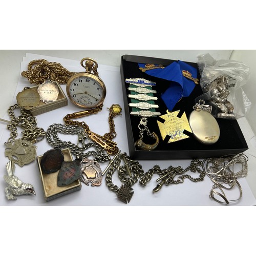 331 - A quantity of vintage jewellery. medals etc. to include hallmarked silver medals for ballroom and ol... 