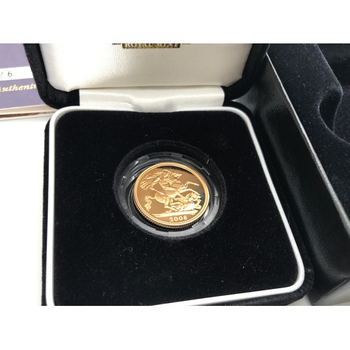 410 - A 2006 Royal Mint gold proof full sovereign, no. 0226, cased in box and certificate of authenticity.