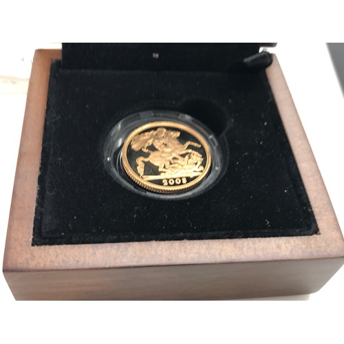 411 - A 2008 Royal Mint gold proof full sovereign, no. 2740, cased in box and certificate of authenticity.