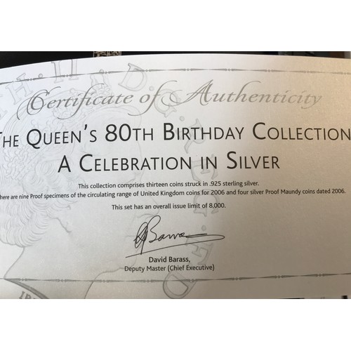 414 - The 2006 Silver Proof Queens 80th Birthday Collection, 1p to £5 with Maundy money. In Original Case ... 