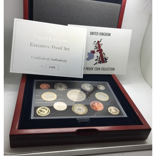 416 - A 2007 Royal Mint United Kingdom Executive Proof Coin Set, with certificate No 3300, cased.