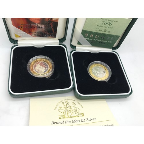 417 - A silver proof 2004 £2 pound coin Steam Locomotive and a silver proof 2006 £2 pound coin Brunel with... 