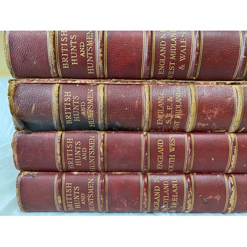 635 - Set of four large, red leather bound, books entitled 