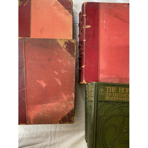 635 - Set of four large, red leather bound, books entitled 