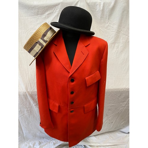 466 - Gentleman's (Pytchley 42 R) red riding/hunting jacket together with a black bowler hat, Christies of... 