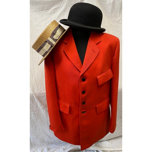 466 - Gentleman's (Pytchley 42 R) red riding/hunting jacket together with a black bowler hat, Christies of... 