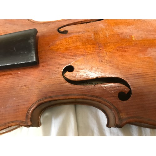 765 - A Stradivarius copy violin with bow and case, label to interior, 56 cm l.