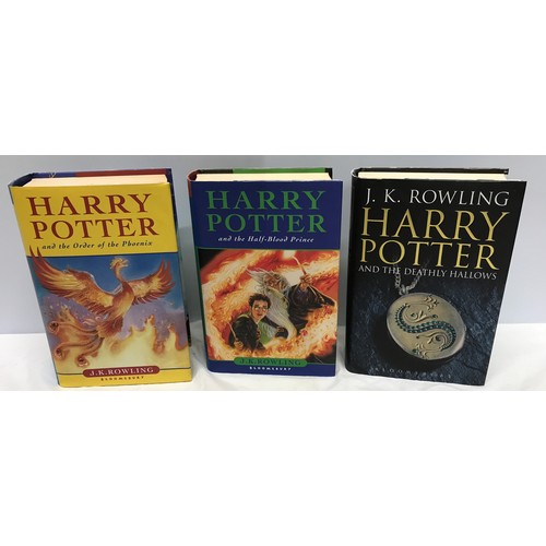 636 - Harry Potter hardback 1st edition books x 3. J.K. Rowling, Bloomsbury printed, Half Blood Prince, De... 