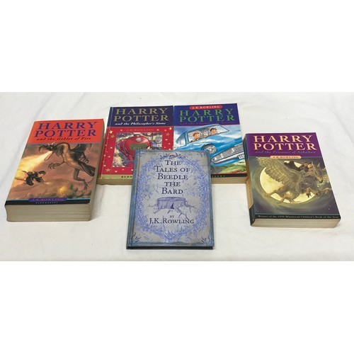 637 - Harry Potter paperback books x 4, K.K. Rowling, Bloomsbury print, Goblet of fire, Philosophers Stone... 