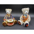 Two Royal Crown Derby Teddy Bears; Drummer Bear with gold coloured stopper 10cm h and Bear with blue... 
