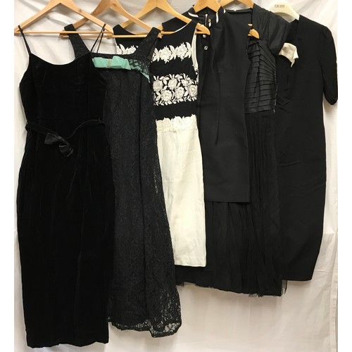 468 - A selection of vintage black dresses to include a Radley black velvet long dress size 16, long black... 