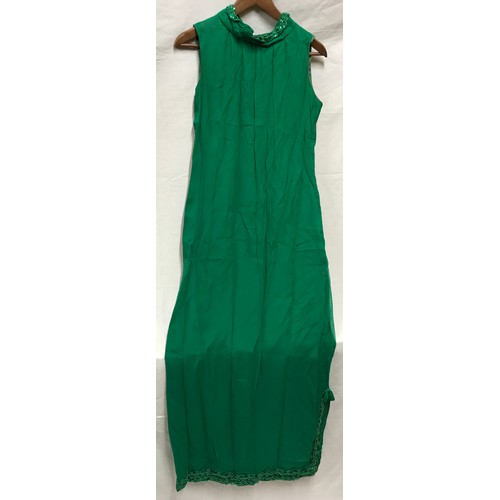 472 - A selection of vintage clothing to include long green evening dress, striped green and red cotton lo... 