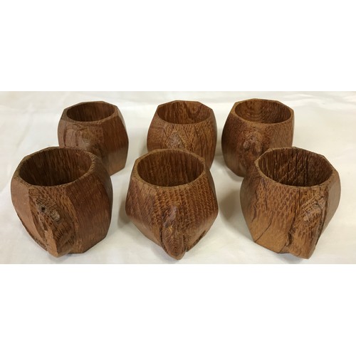 782 - Six Robert Thompson 'Mouseman' napkin rings. Octagonal form. 4.5cm.