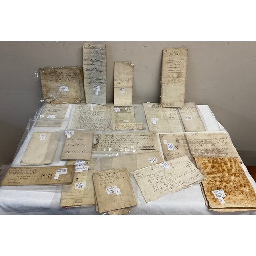 852 - A quantity of 18/19thC and earlier bills, indentures, wills etc to include, bill for Dog and Duck, s... 