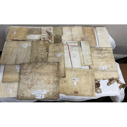 852 - A quantity of 18/19thC and earlier bills, indentures, wills etc to include, bill for Dog and Duck, s... 