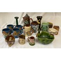 A large collection of Studio pottery to include : C H Brannam Barum mottoware fish jug, dated 1891, ... 