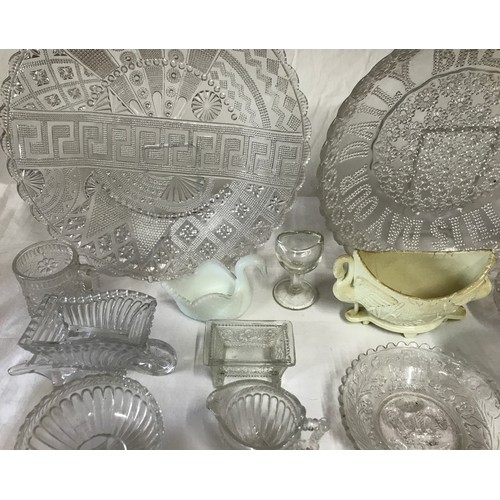 294 - A Collection of Victorian clear pressed glass to include 'Give us this day our daily bread' shallow ... 