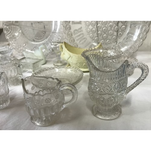 294 - A Collection of Victorian clear pressed glass to include 'Give us this day our daily bread' shallow ... 