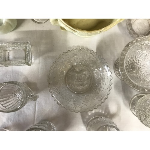 294 - A Collection of Victorian clear pressed glass to include 'Give us this day our daily bread' shallow ... 