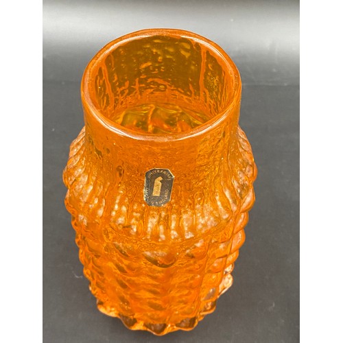 296 - A Whitefriars Pineapple vase in tangerine, designed by Geoffrey Baker 18cm high with original sticke... 