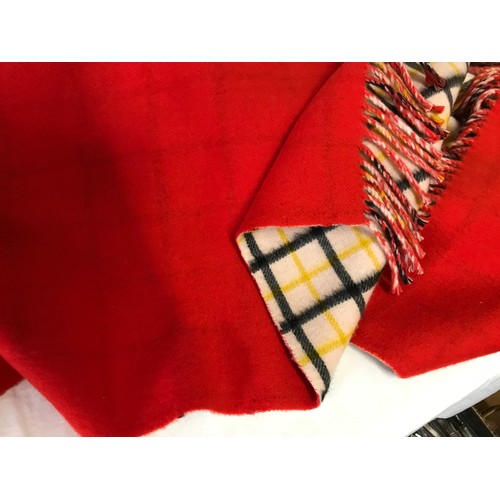 482 - Checked/red reversible wool blanket. One metre 36cms wide x one metre 70cms long.