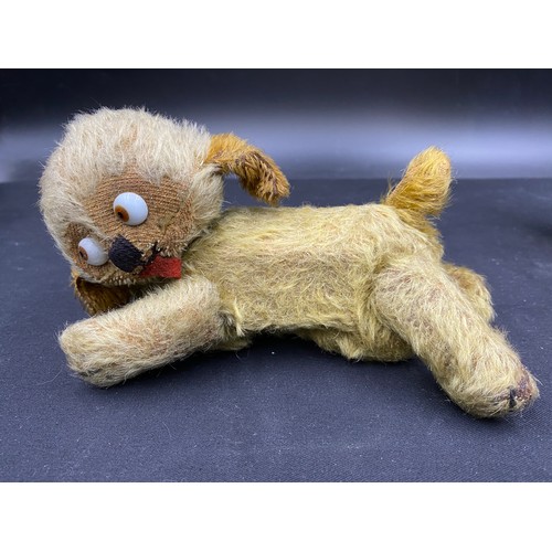 667 - Vintage toys to include : a blonde faux fur straw filled dog with glass eyes, embroidered nose, felt... 