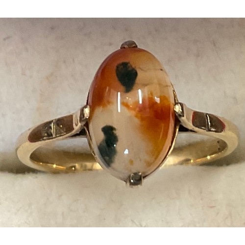 347 - Nine carat gold ring set with moss agate, size L, weight 2gm.