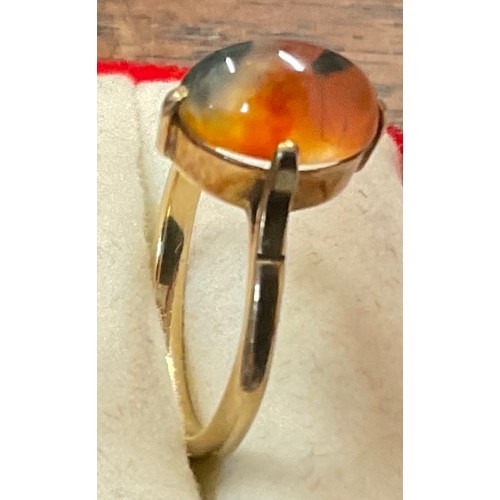 347 - Nine carat gold ring set with moss agate, size L, weight 2gm.