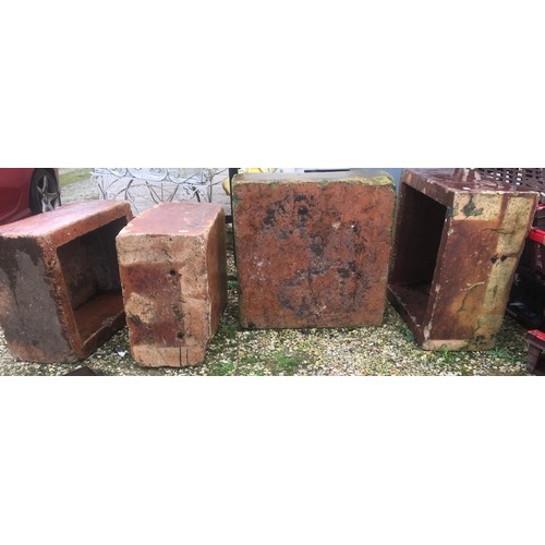 1361 - Four heavy stone troughs/ planters, 2 stamped Wilcock and Co, Leeds, approx sizes, one 75cm square x... 