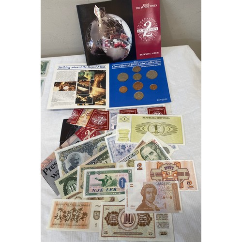 424 - Various British notes, British and Eire coins together with First Day covers for Bahamas, educationa... 