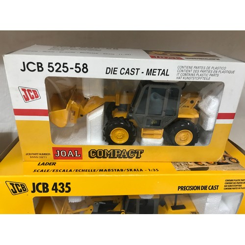 686 - Joal diecast metal model construction vehicles with boxes, JCB 435 loader, 9999/2862, JCB 525-58 Tel... 