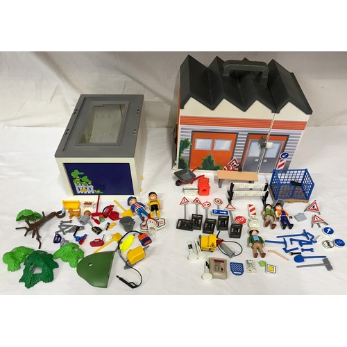 693 - Playmobil 4318 Garage and 4043 Take along construction work shop with accessories.