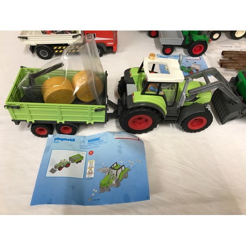 695 - Playmobil construction vehicles to include 6212 Farm Tracker with trailer, 7655 Retro Street Cleaner... 