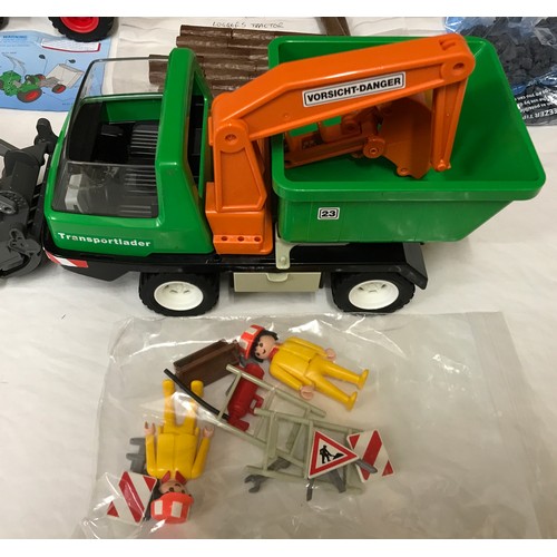 695 - Playmobil construction vehicles to include 6212 Farm Tracker with trailer, 7655 Retro Street Cleaner... 