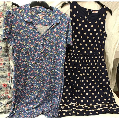 486 - Five Cath Kidston dresses size 14, four floral pattern, 1 blue and white polka dot.